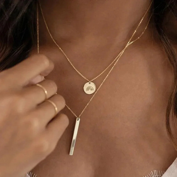 Rainbow Gold Charm Round Disc Pendant Necklace - Picture 5 of 7